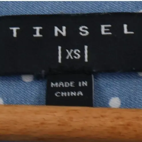Tinsel Blue Polka Dot Chambray Button Top Womens Roll Tab Sleeve Size XS