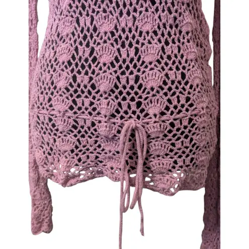 Oscar de la Renta Pink Crochet Knit Sweater Y2K Fairycore Cottagecore V-Neck S