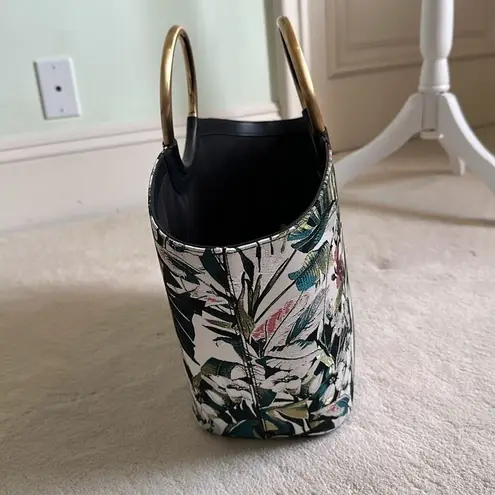 Flynn Hampton Flora Metallic Weave Floral Tote Bag Purse Metallic Ringed Handles Black