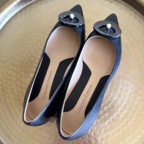 Carolinna Espinosa Leather With Rhinestone Block Heels Black Size 5