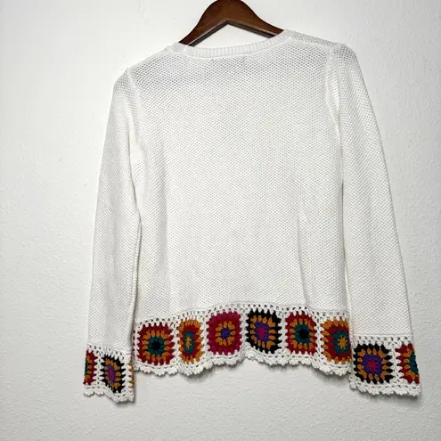 Joseph A . women indie crochet knit white multicolor sweater size S NWT $78