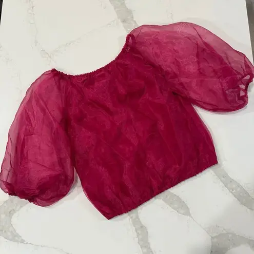 CeCe Off Shoulder Sheer Puff Sleeve Blouse Women's Medium Red Glam Renaissance