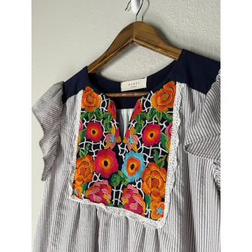 Momni Floral Embroidered Midi Dress Womens Sz L Boho Feminine Coastal Brown Size L