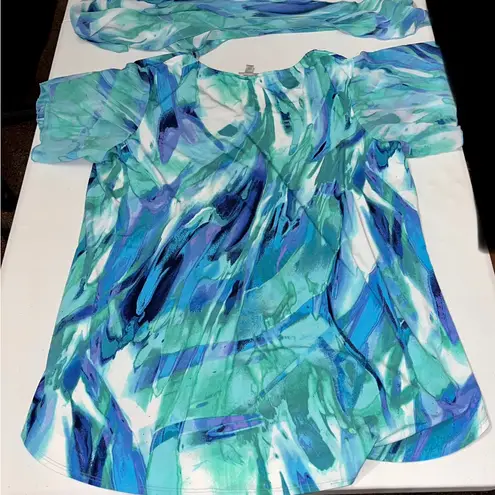 Avenue Boho V Neck Blouse w/Matching Sheer Scarf