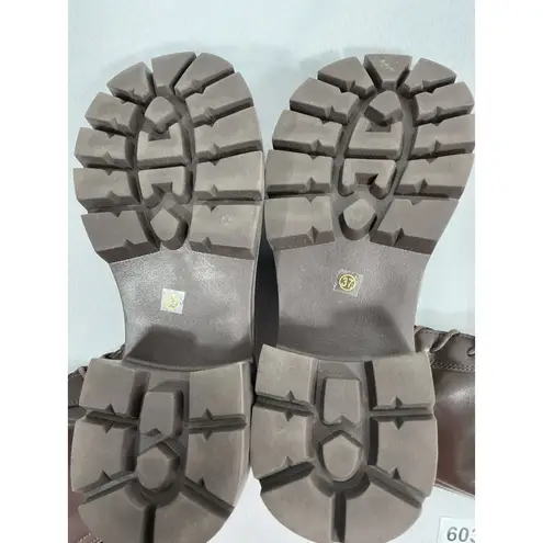 Womans Knee High Combat Boots Brown Eu 37 Us 6.5/7 Lace Up Back Zip NWOT