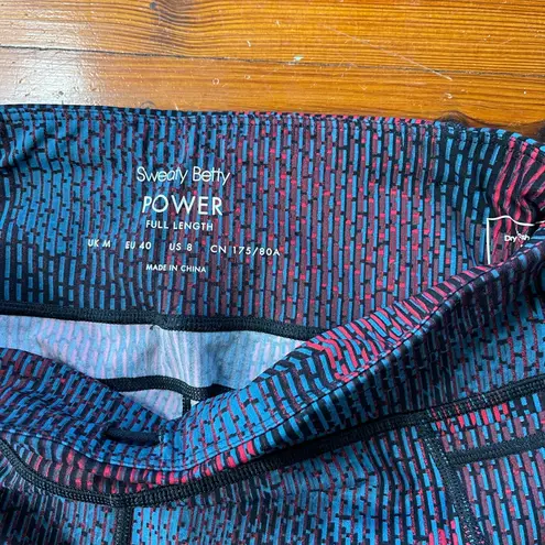 Sweaty Betty Power 7/8 Leggings Red & Teal Geo Print Activewear Pants Size 8 🍄
