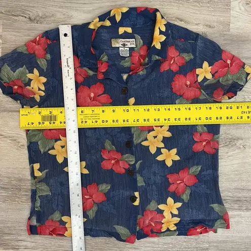 Caribbean Joe Multi-Color Floral Print Short Sleeve Button Down Women's Shirt M