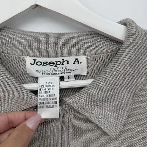 Joseph A Petite Paris Silver Metallic Silk Cardigan Sweater Size Small Petite