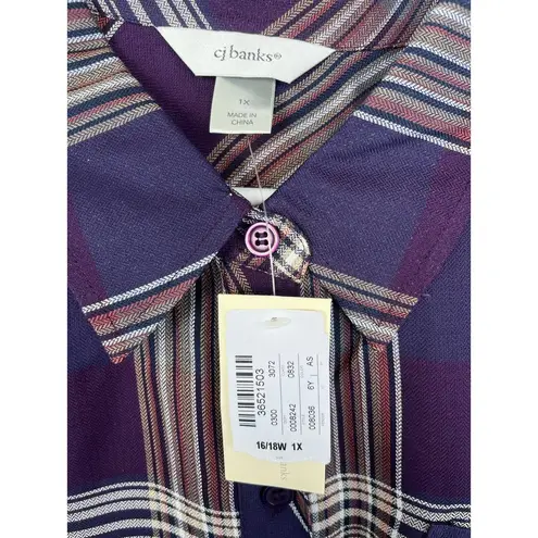 cj banks New With Tags!  purple/navy/brown plaid button up, Women’s XL