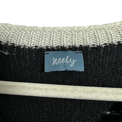 Neely Womens Sz S Star Sweater White Black Open Knit Oversized Stretchy V Neck