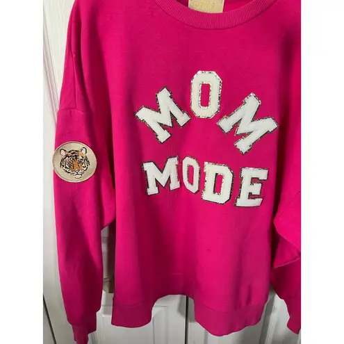 Judith March Mom Mode Crewneck Sweatshirt By With Sequin Letters & Tiger Patch H