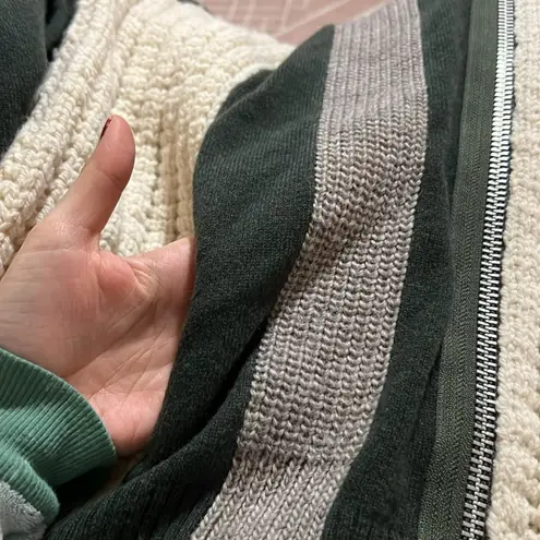 Sacai 100% Wool Stripe Cableknit Zipper Sweater Cream Green Gray NEW XXL