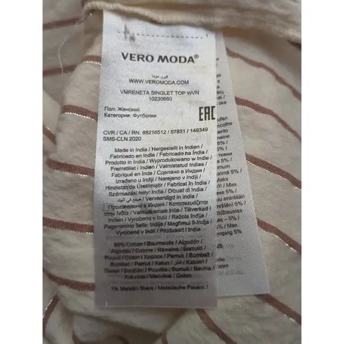 VERO MODA Top Woman's Medium Tan Brown Metallic Striped Peplum Singlet Woven