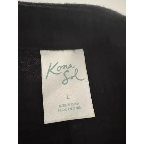 Kona Sol Shirt Dress Black Gauze Womens L Swimsuit Pool Vacation Beach Cover Up