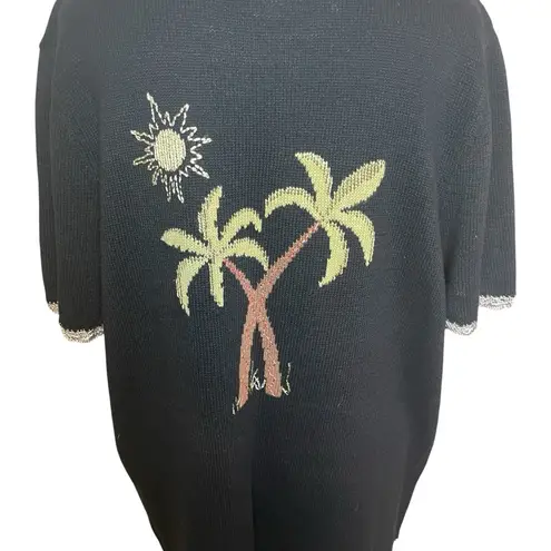 cj banks Hand Embroidered Plus Palm Tree Short Sleeve Sweater 1X Coastal Beach