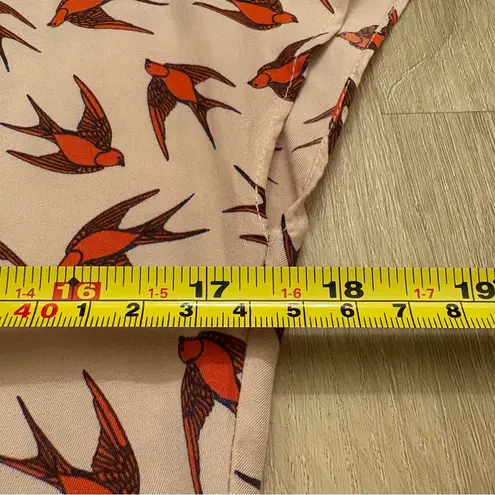 Boden Light Pink Silk Blend Blouse with Bird Pattern Women Size 6