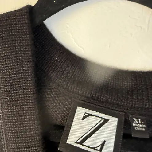 Z Cardigan Black Knit Sweater Ruffle Hem Unique Button Detail XL Boho Cottage