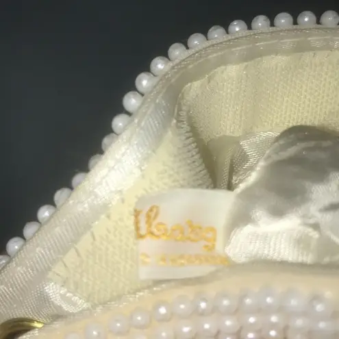 WALBORG vintage hand beaded pearl wristlet with gold chain NEW