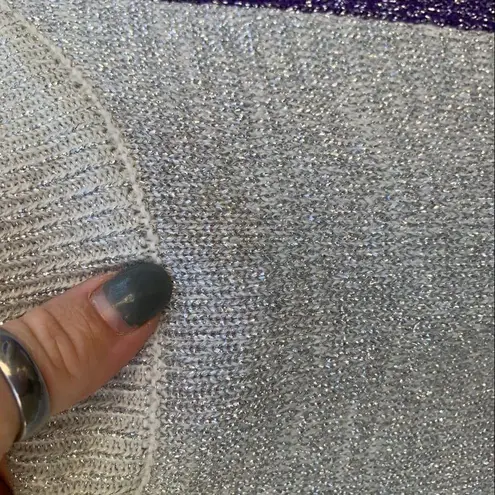 Vintage 80s 90s metallic silver purple geometric knit sweater Size M