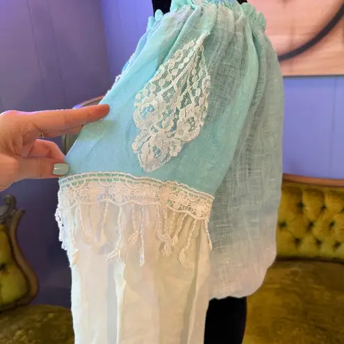 NWT Vanita Rosa 100% Linen Boho Aqua & Cream Ombre Sheer Beach Cover Top Blue Size undefined