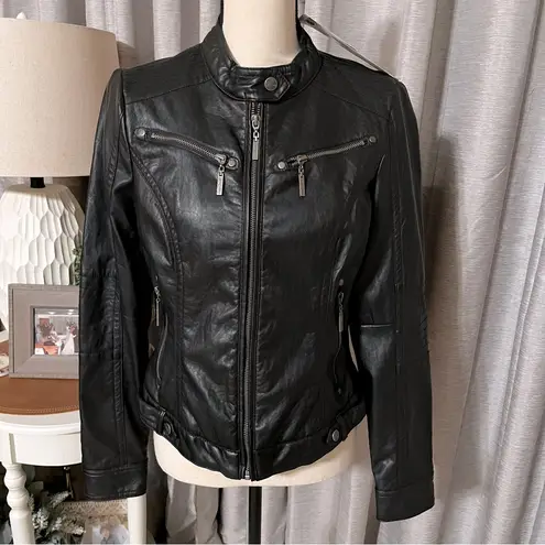 Indigo Saints Womens Size Large Black Vegan Leather Motorcycle Jacket Biker NEW