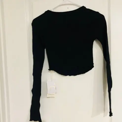 Commense Women's Henley Top Knit Slim Fit Stretch Long Sleeve Black Size XS NWT