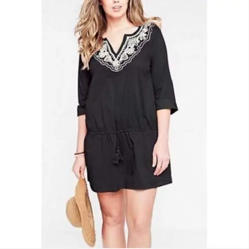 Lands'End  439105 voile swim cover up black cotton