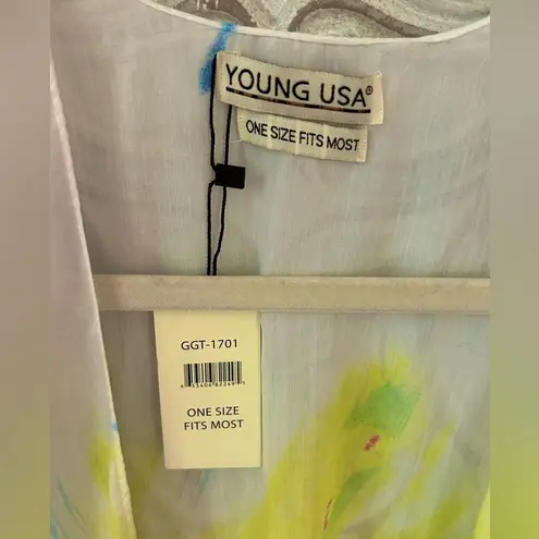 Art to wear kimono style colorful feather pattern cover up with tassels one size Size undefined