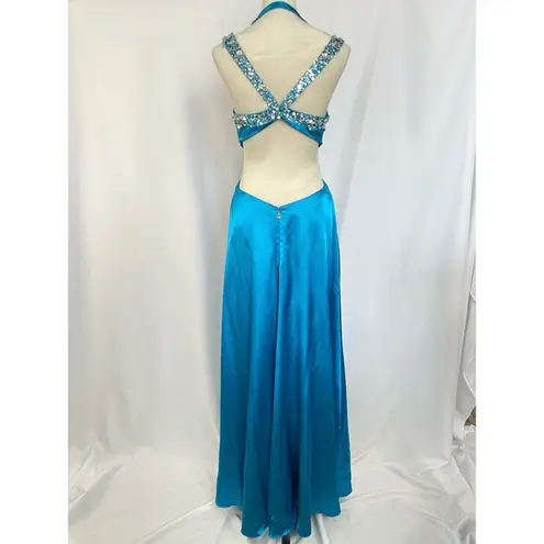 Teal Blue‎ Dress Size 8 Beaded Evening Party Cocktail Prom Bedazzled Rhinestone Blue