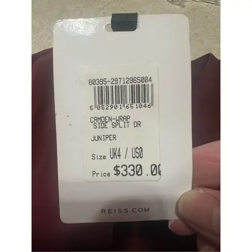 Reiss Camden Wine Color Faux Wrap Back Button Classic Dress Sz 0 NWT