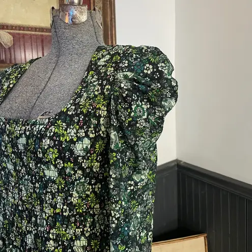 Scotch & Soda Maison Floral Print Lace Smocked Cottage Core Midi Dress - S 💛🎀