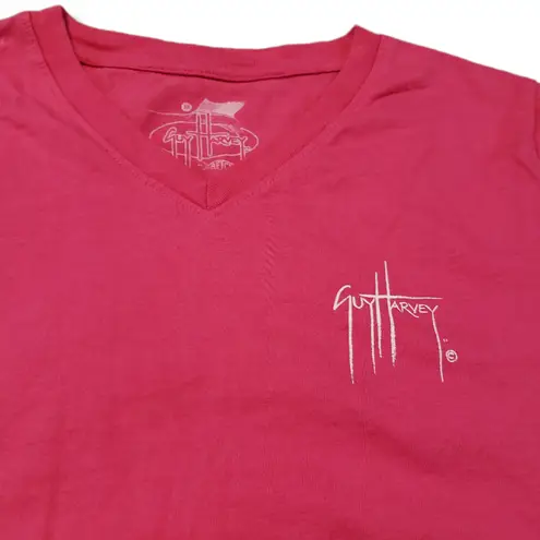 Guy Harvey Top Size Medium Graphic Tee T-Shirt V-neck Marlin Shark Fish