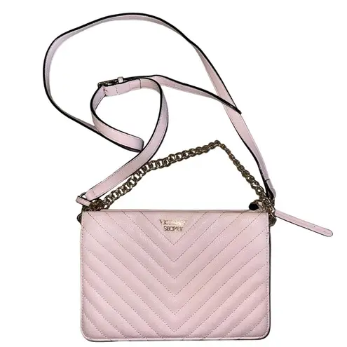 Victoria's Secret VS Victoria’s Secret Light Pink Pebbled V-Quilt 24/7 Crossbody purse gold strap