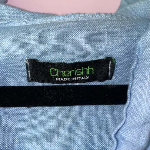 Cherishh Size L Blue Linen Jacket Hooded Zipper Lagenlook Beach Cardigan