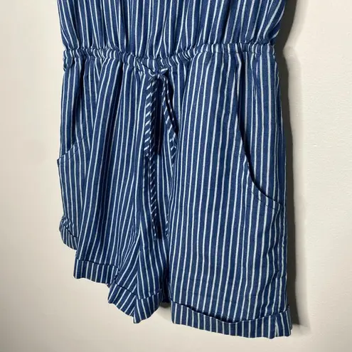 Kori America Striped Scoop Neck Sleeveless Tie Waist Romper Blue Size Small