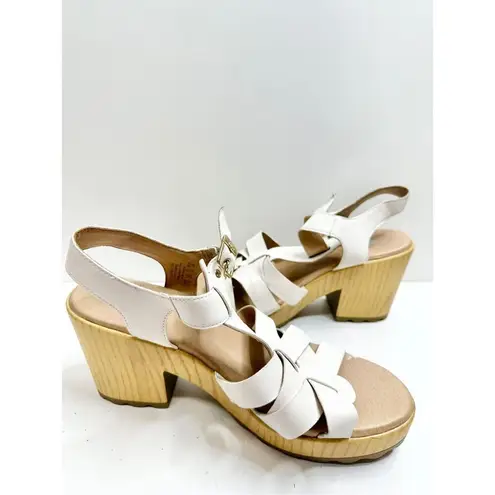 Dr. Scholl’s Sandals Size 9.5 White Leather Open Toe Platform Shoes Buckle