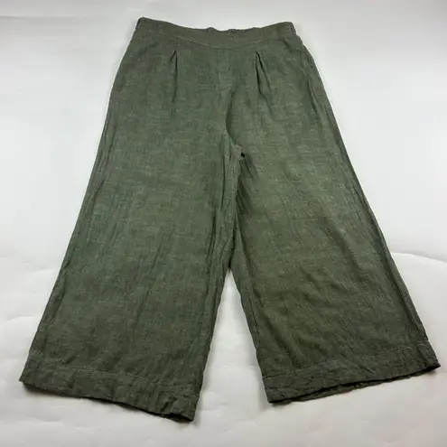 Ella Moss Dark Green Linen Blend Pull On Wide Leg Cropped Pant L
