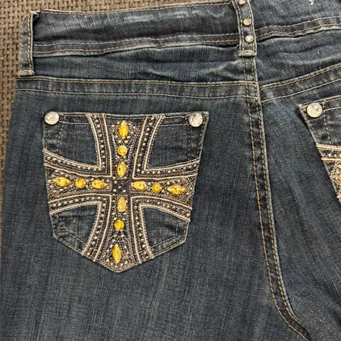 GRACE IN LA Embellished Filigree Cross Skinny Jeans Dark Wash Sz 7 Y2K Western - Image 10