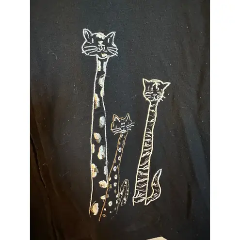 Euro Joy Black Embroidered Cat Pullover Jacket Womens Large Long Sleeve