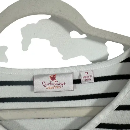 Quacker Factory White Striped Anchor Sequin 3/4 Sleeve Shirt Nautical Womens 1x