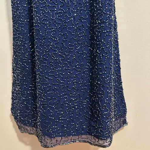 NWT Andretta Donatello SILK vintage beaded embellished navy gown whimisoth Blue