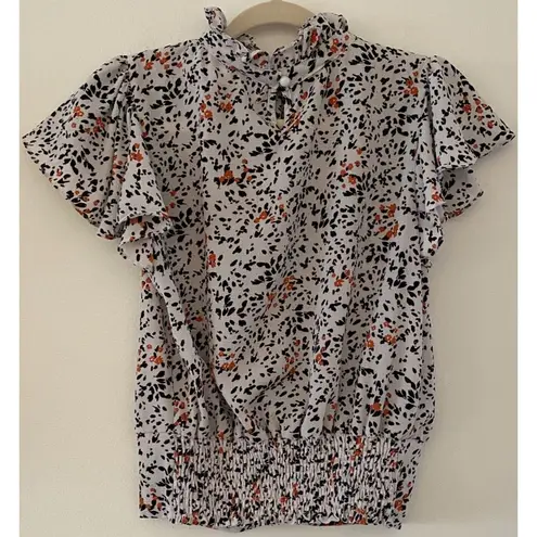 Roommates Floral Petal Sleeve Cinched High Collar Blouse Top Women's Sz S