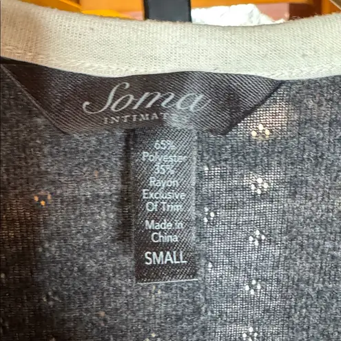 Soma Charcoal Gray Henley Pajama Top with Cream Trim Size Small