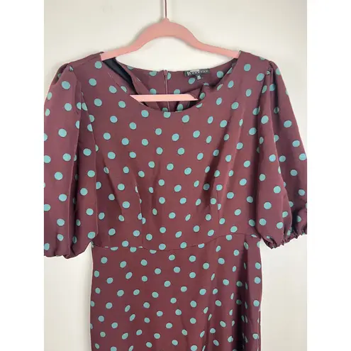 Bobeau Size Medium Dara Printed Dress Brown Green Polka Dots Hourglass Midi