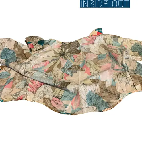 VINTAGE 1980'S JESSICA SCOTT TAUPE, SALMON & TURQUOISE FLORAL PRINT COTTON TOP S Pink