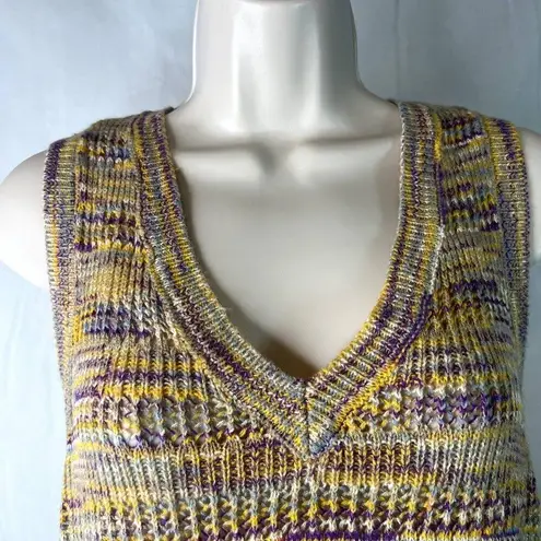 Liverpool Knit Sleeveless Multicolor Boho Crochet Knit Tunic Sweater Vest Medium