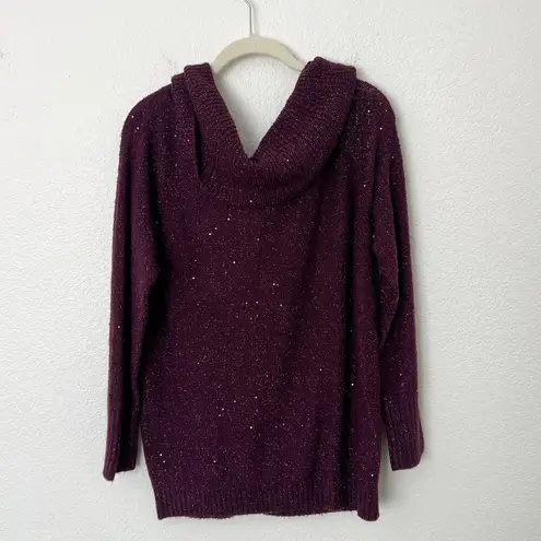 Chico's [] Purple Sparkle Sequined Knit Cowl Neck Sweater Holiday Size Medium M