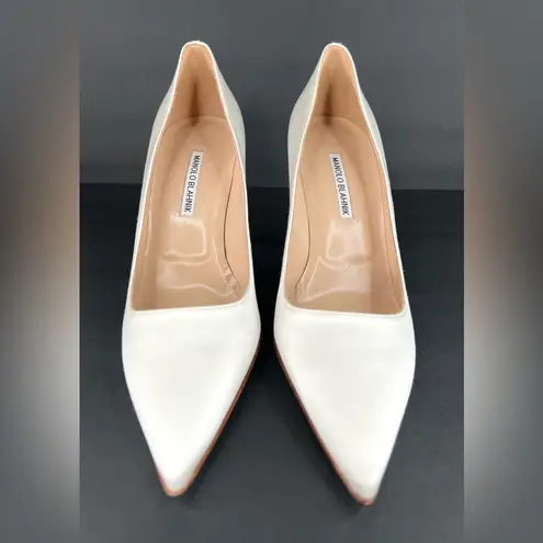 Manolo Blahnik BB 120mm White Satin Sexy Stiletto Heel Pumps Size EU 40.5