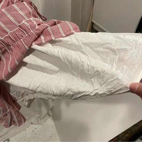 The Fifth Label Cute red white stripe ruffle mini peasant dress keyhole back elastic waist