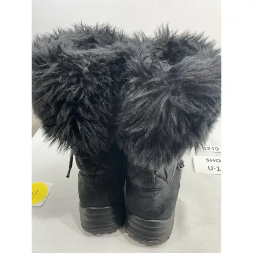 Womans Winter Boots 8 Side Zip Quilted Wrap Around Tie Fur Cuff Black